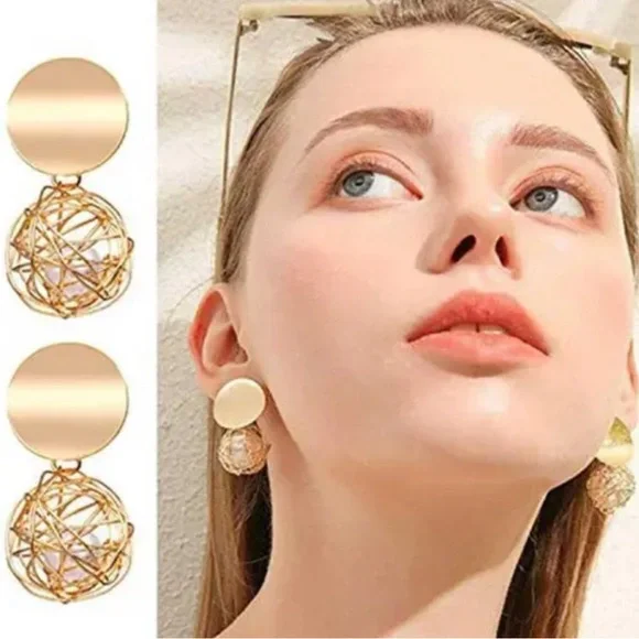 Gold Pearl Nest Drop Earrings - Picture 1 of 13